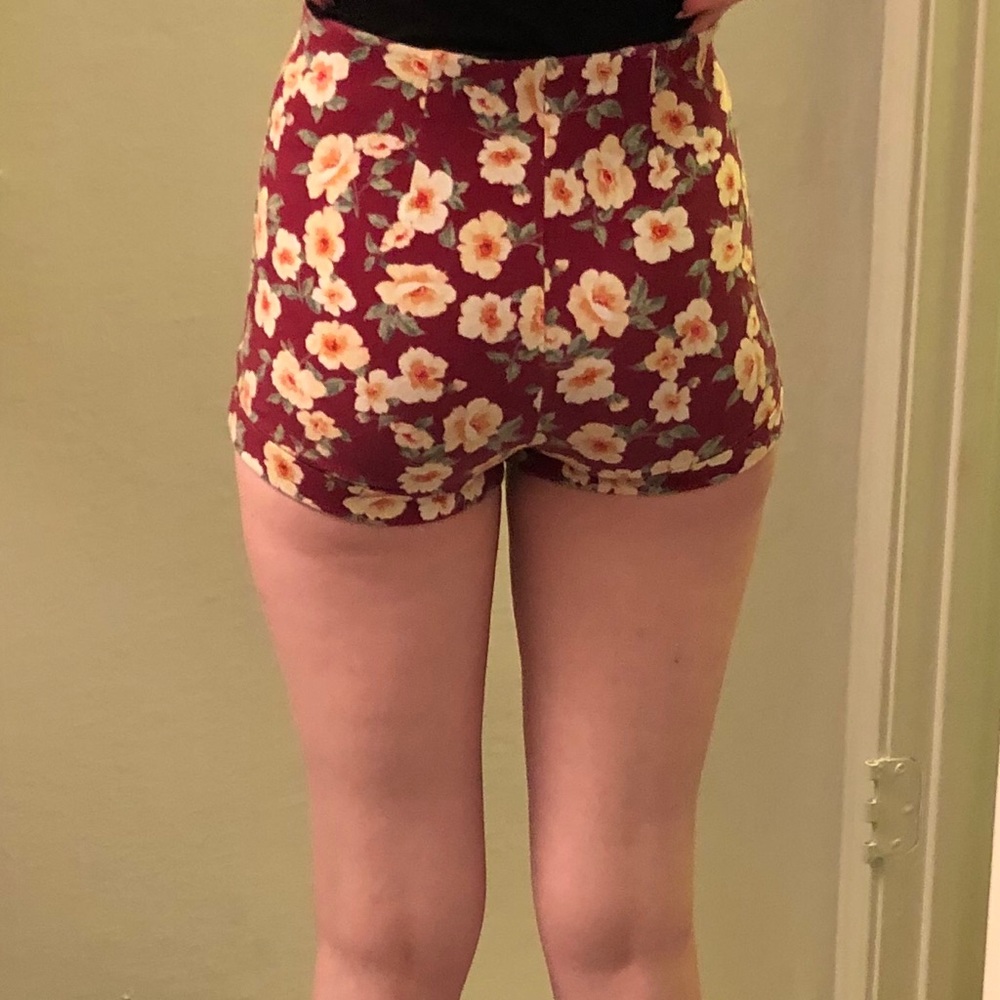 High Waisted Maroon Flower Shorts